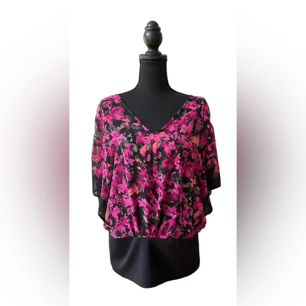 Elle: Pink and Black Floral Blouse with Cami